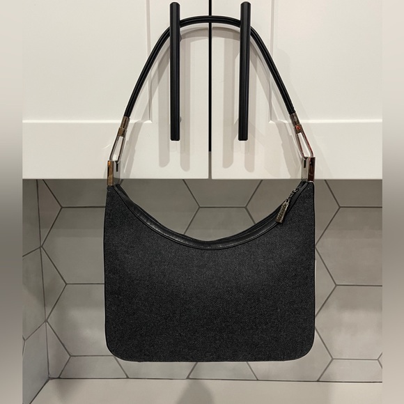 Stuart Weitzman Vintage Shoulder Bag Purse Black Leather and Grey Wool - Picture 1 of 8